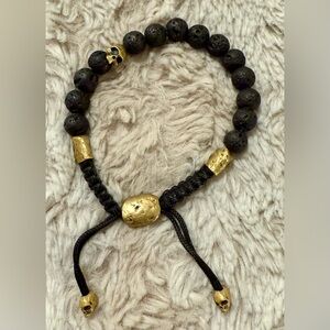 NWOT John Varvatos Black/Brass Skull Bead Bracelet